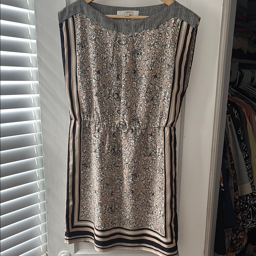 Elegant Cream and Black Patterned Dress